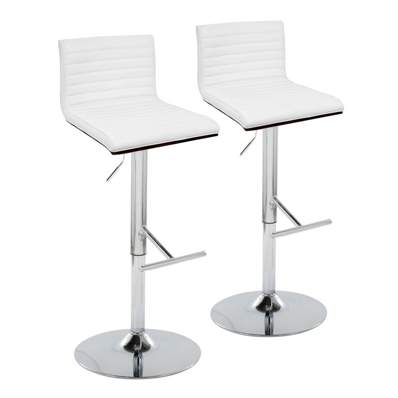 Lakyia Swivel Upholstered Adjustable Height Counter Stool with Metal Frame, Chrome, White