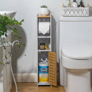  Haotian FRG177-W,White Free Standing Wooden Bathroom Toilet  Paper Roll Holder Storage Cabinet Holder Organizer Bath Toilet : Tools &  Home Improvement