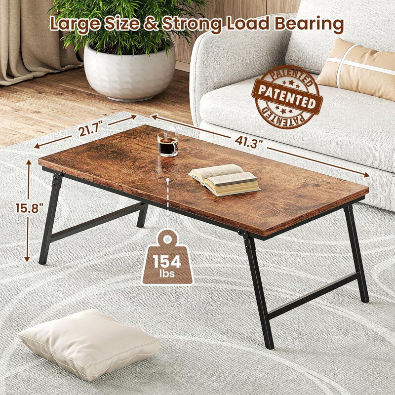 Rustic Brown Folding Coffee Table with Alloy Steel Legs