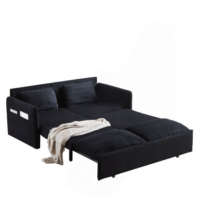 64.5 Inch Sleeper Sofa Bed  3-In-1 Adjustable Sleeper With Pullout Bed   2 Pillows And Side Pockets  Soft Corduroy Convertible Sleeper Sofa Bed For Living Room Bedroom Apartment Office