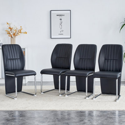 Un ensemble de 4 chaises de salle à manger, un ensemble de chaises de salle à manger noires, des sièges à dossier haut en polyuréthane et des chaises à pieds robustes, convient aux restaurants, aux cuisines et aux salons