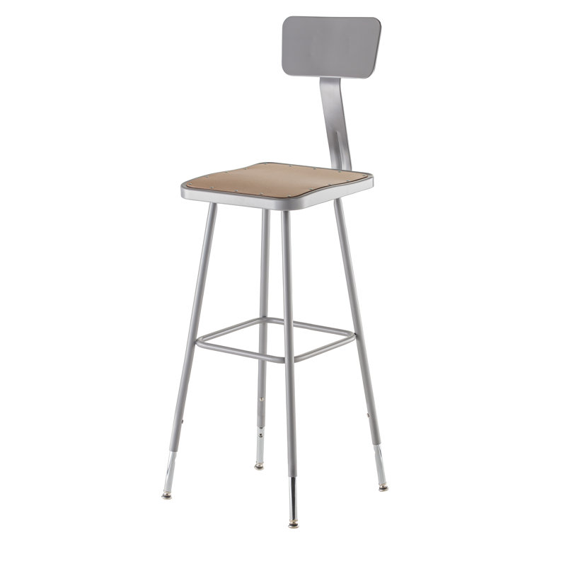 Backed Industrial Stool with Footrest, 31" - 39" Adjustable, Included