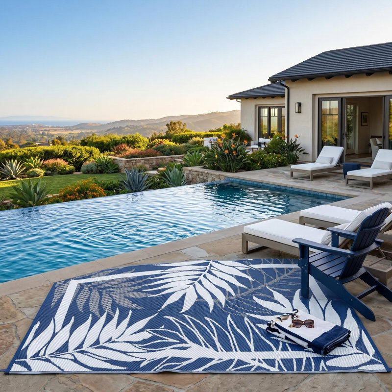 Tapis d'extérieur réversible en plastique pour terrasse, Blue, Runner 9' x 18'