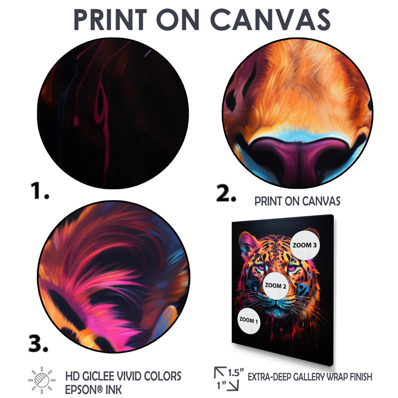 Portrait de tigre fuchsia néon, H 32 po x l 16 po x P 1 po, Toile tendue