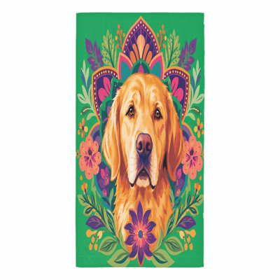 1 serviette de plage Golden Retriever de 1 pièce, avec un motif de mandala vibrant avec un portrait de chien détaillé et des accents floraux. Grande microfibre artistique, parfaite pour les sorties, la natation, les voyages, unisexe.
