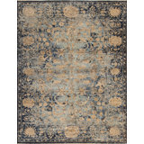 Shangri-La Hand Knotted Wool Area Rug in Blue/Camel/Navy