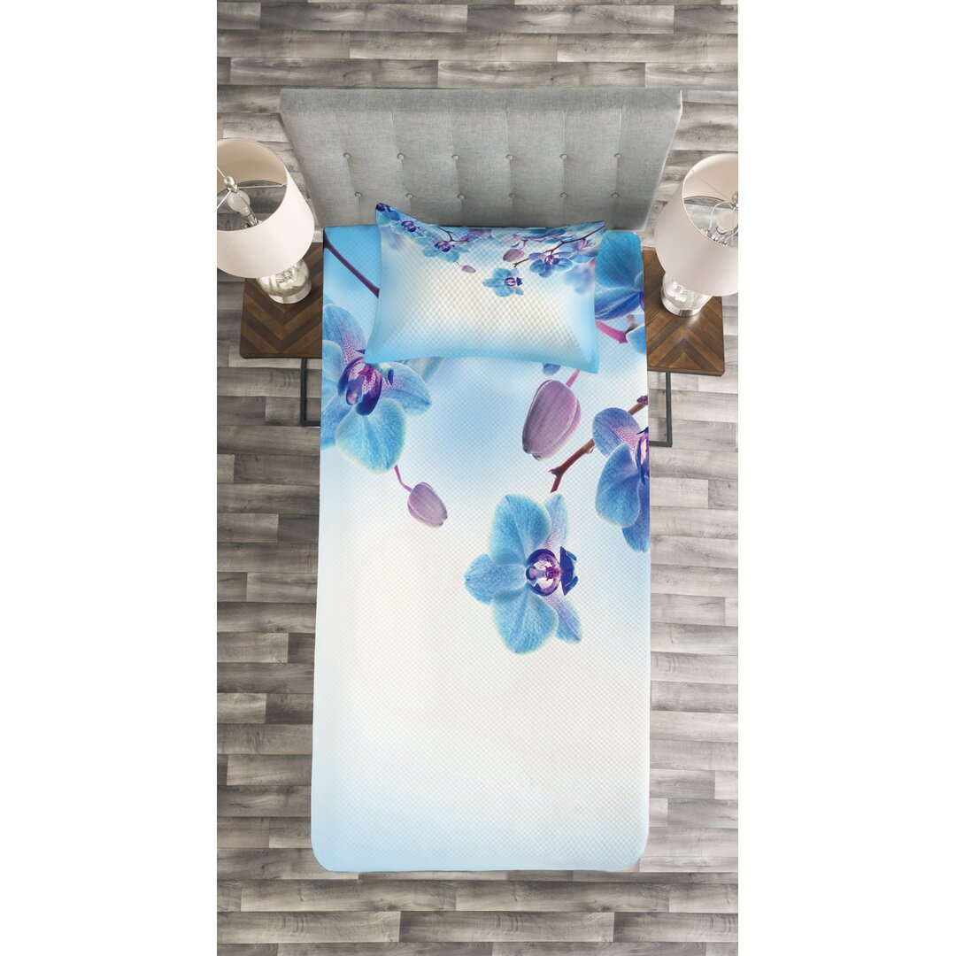 Tagesdecke Set, Orchideen Natur, Blume, Blau und Lila