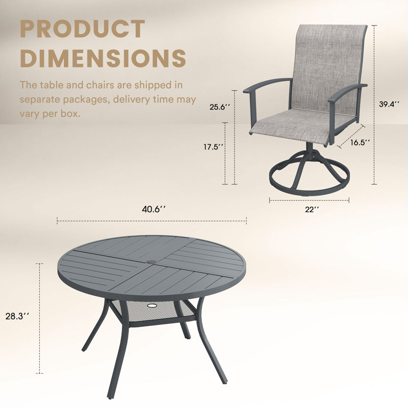 4-Person Outdoor Patio Dining Set With Swivel Chairs, Gray