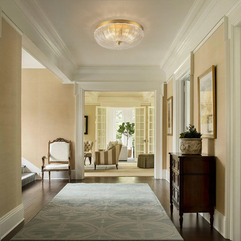 3-Light Pleated Drape Textured Glass Flush Mount