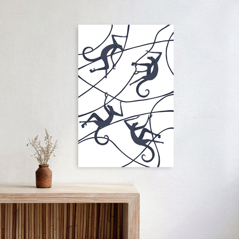 Playful Jungle Monkeys Abstract Contemporary Monkey Forest Landscape Wall Art Print, 60.96cm H x 40.64cm W