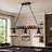 3 - Light Industrial Billiard Ball Dimmable Linear Chandelier with Amber Glass Shades
