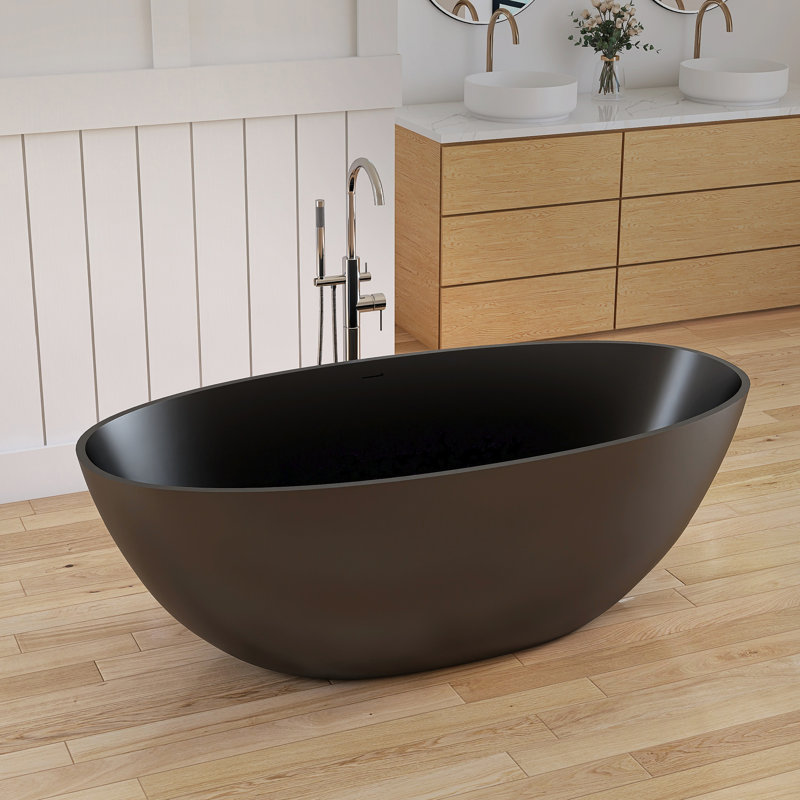 Baignoire de trempage autoportante en résine à surface solide 65 po Forma, Noir, noir, noir, noir