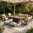 9-Person Aluminum Outdoor Patio Conversation Set With Propane Fire Pit Table, Swivel Rocking Chairs, Wood-Look Armrests & 5.12" Thick Cushions-2019076236