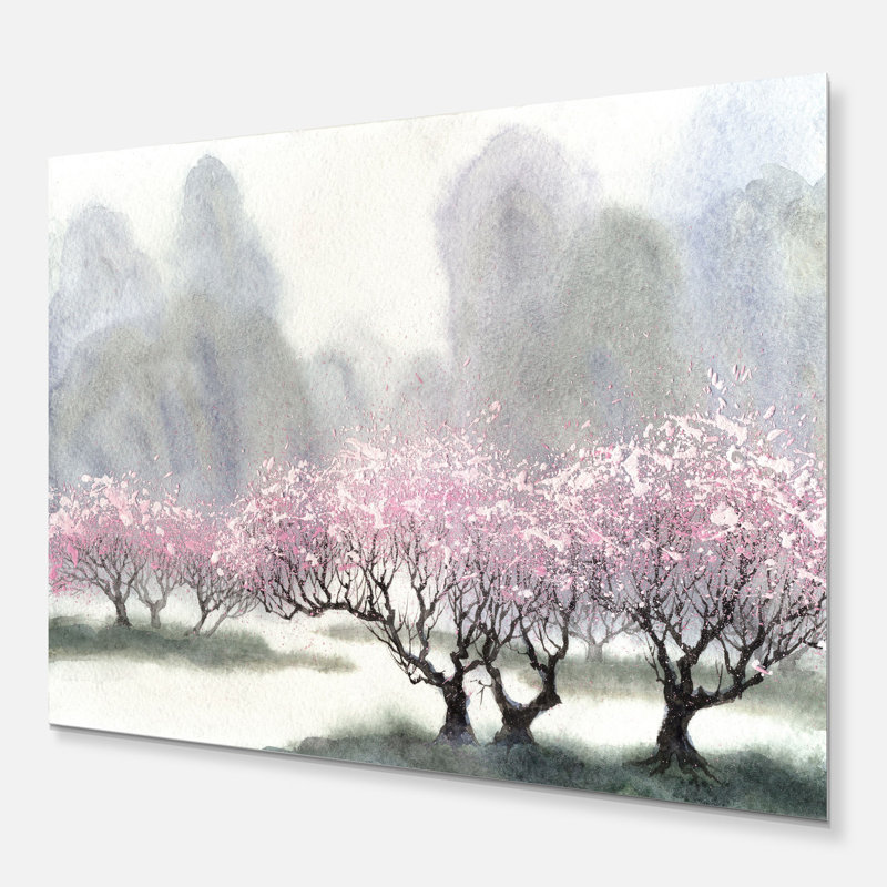 «Flowering Trees at Spring Landscape», reproduction d'art sur toile tendue, H 30 po x l 40 po x P 1 po, Métal