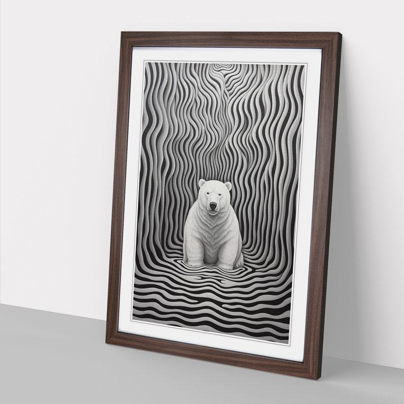 Polar Bear Op - Single Picture Frame Print on Wood, 46cm H x 34cm W x 2cm D, Walnut Framed