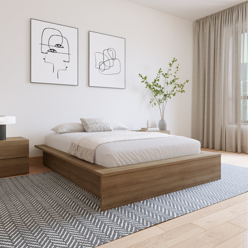 Hamdija Platform Bed, Brown Oak, Full