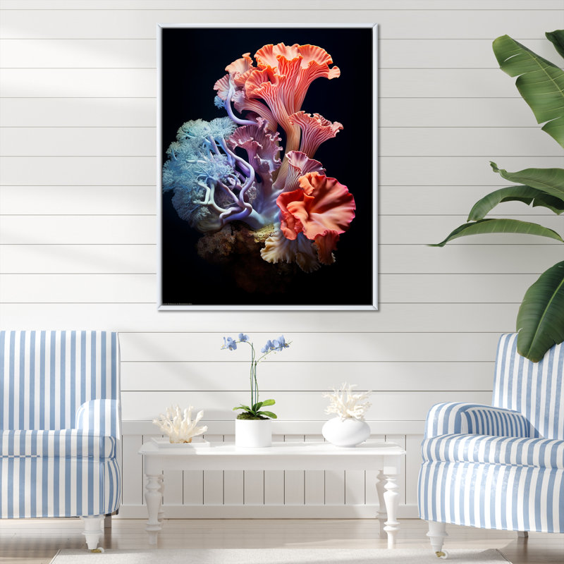 Anémone colorée, récif I - salon d'art mural plage et océan, Cadre flottant blanc, H 20 po x l 12 po x P 1 po