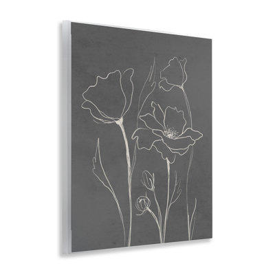 Minimal Gray Poppies Wall Plaque, design by Elizabeth Medley