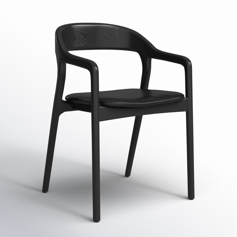 Amare Dining Armchair, Sonoma Black Genuine Leather, Black
