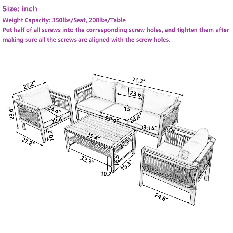 Ensemble de conversation pour patio pour 5 personnes avec coussins, Gris