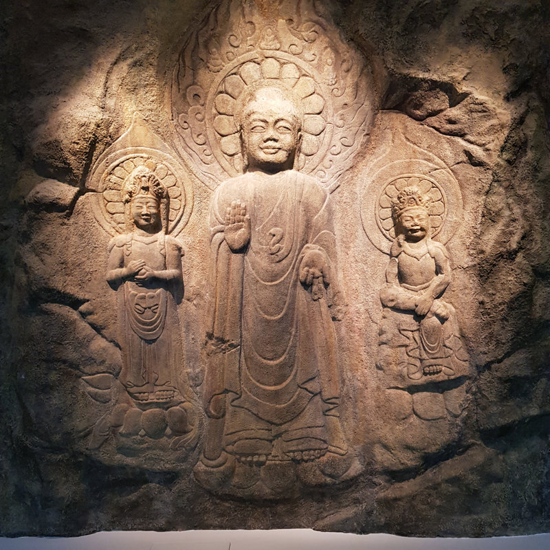 Stone Carving Of Buddha - Wrapped Canvas Print, 91cm H x 91cm W x 3.8cm D