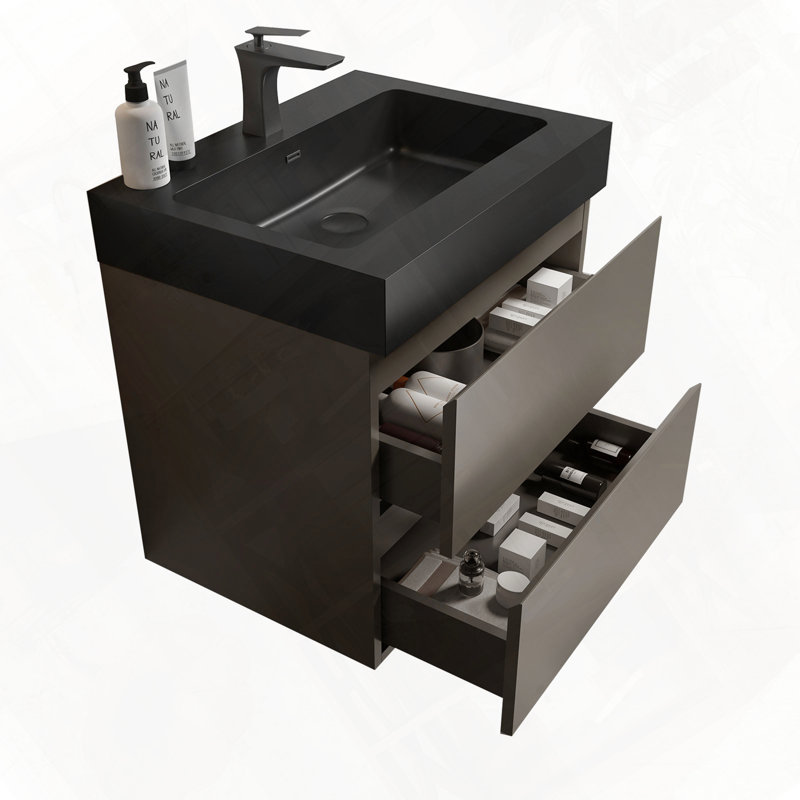 Meuble-lavabo mural flottant avec évier biseauté pré-assemblé, Gris, 24"