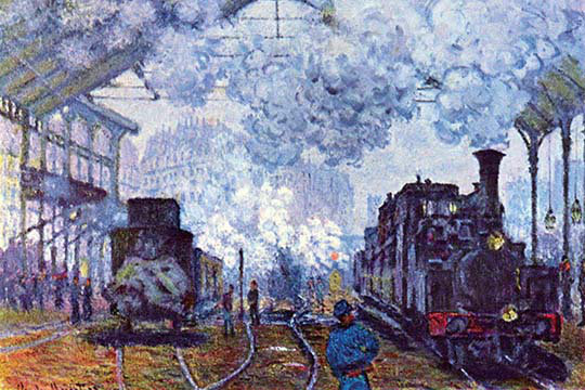 «Station Saint-Lazare à Paris, arrivée d'un train» par Claude Monet, reproduction d'art, H 24 po x l 36 po x P 1,5 po