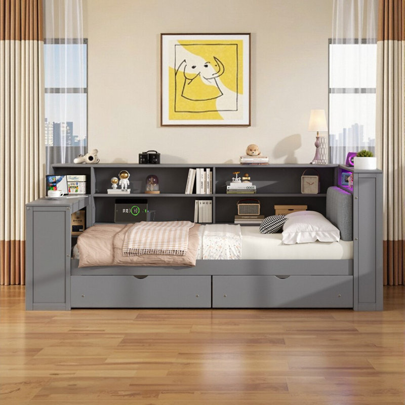 Full Size Multi-Functional Platform Bed with Smart Features, Gray