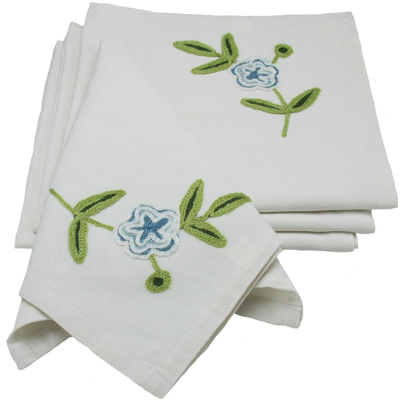 Flora Linens Polyester Embroidered Square Napkin, Blue