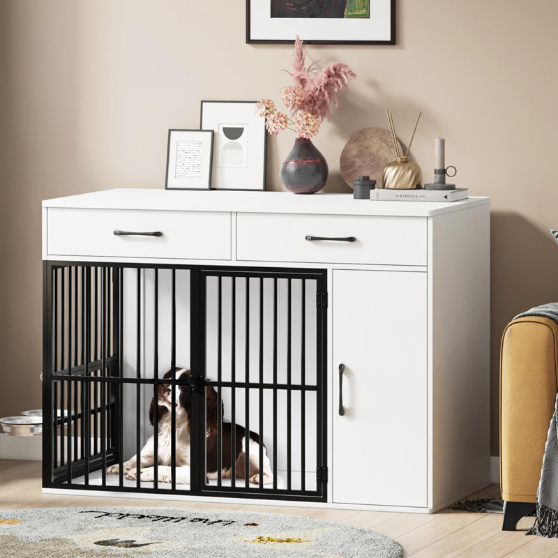 Manufactured Wood Dog House with 2 Doors, White, 218.44 cm H x 304.8 cm W x 152.4 cm D