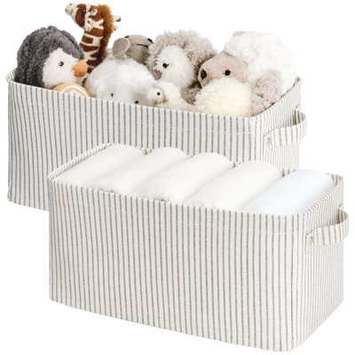 Narrow Storage Bins With Handle, Small Fabric Organizer Basket for Closet and Shelf, Stripe