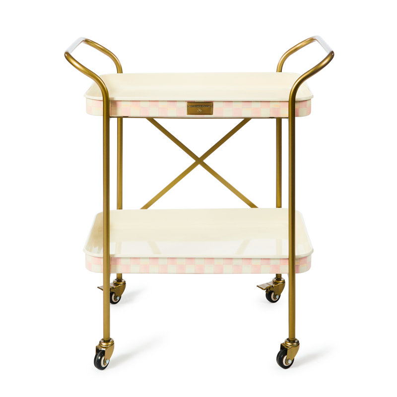Mocha Check 2-Tier Kitchen Cart, Brass/Pink/White