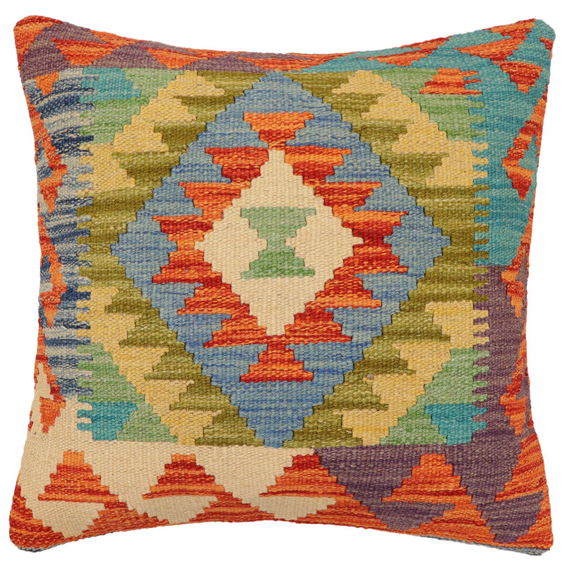 Coussin Boho Chic Hume, H 18 po x l 19 po, Beige/orange/bleu