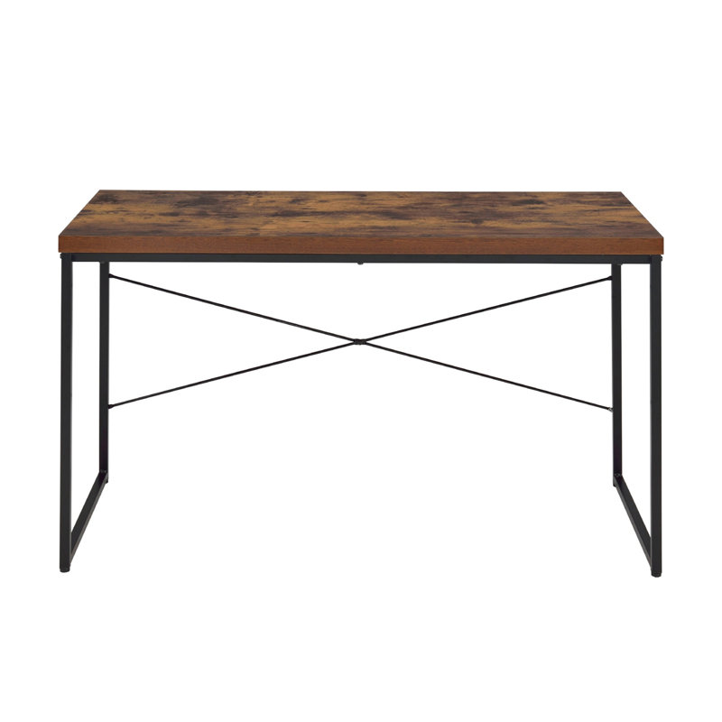 Bureau d'écriture rectangulaire avec pieds en métal, Chêne antique