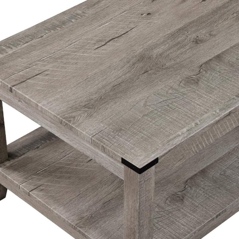 3-Piece Cocktail Set Wooden Table Top Rectangular Coffee Table and Two Matching Square End Tables, Brown/Grey
