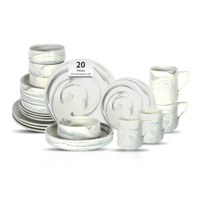  HomeVSS Fine China Artisan Marbled Dinnerware Set, 20-Piece Set for 4
