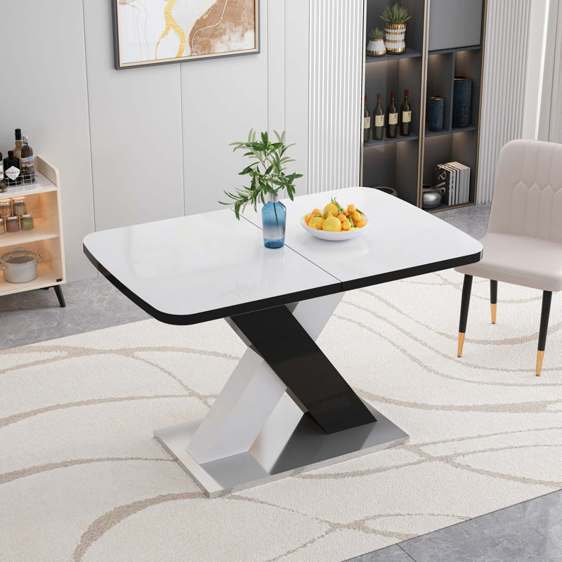 Table de salle à manger carrée moderne, extensible, en X et pied de table avec base en métal