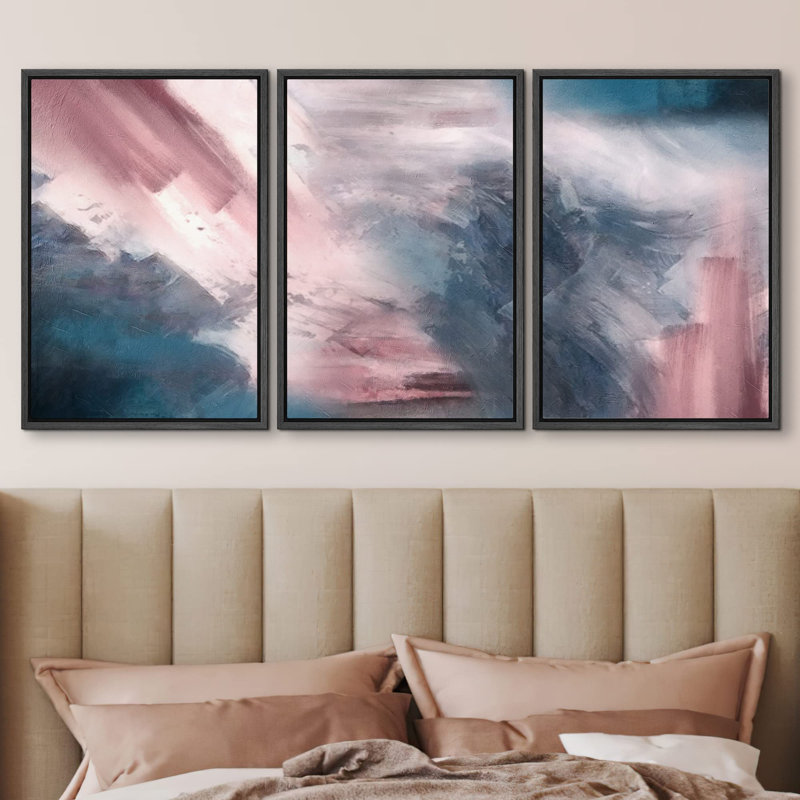 "Aquarelle rose, coup bleu, collage flou, formes abstraites, illustrations, art moderne", 3 pièces, Noir, noir, noir, noir