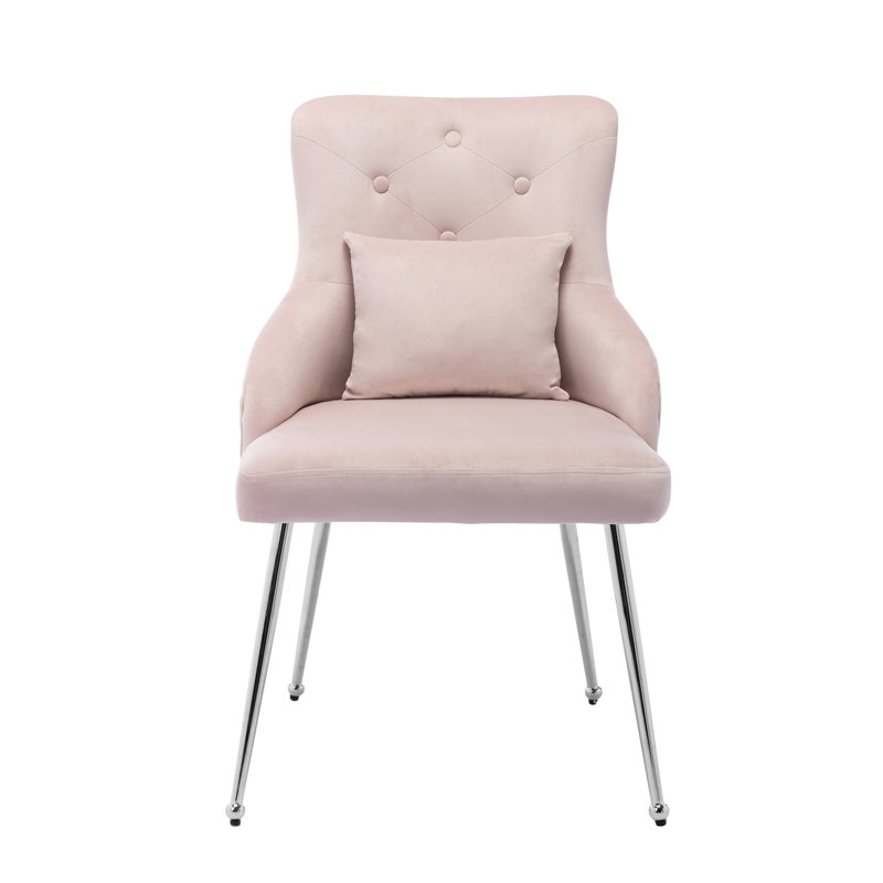 Dorsi Velvet Upholstered Button Tufted Modern Dining Chair, Pink