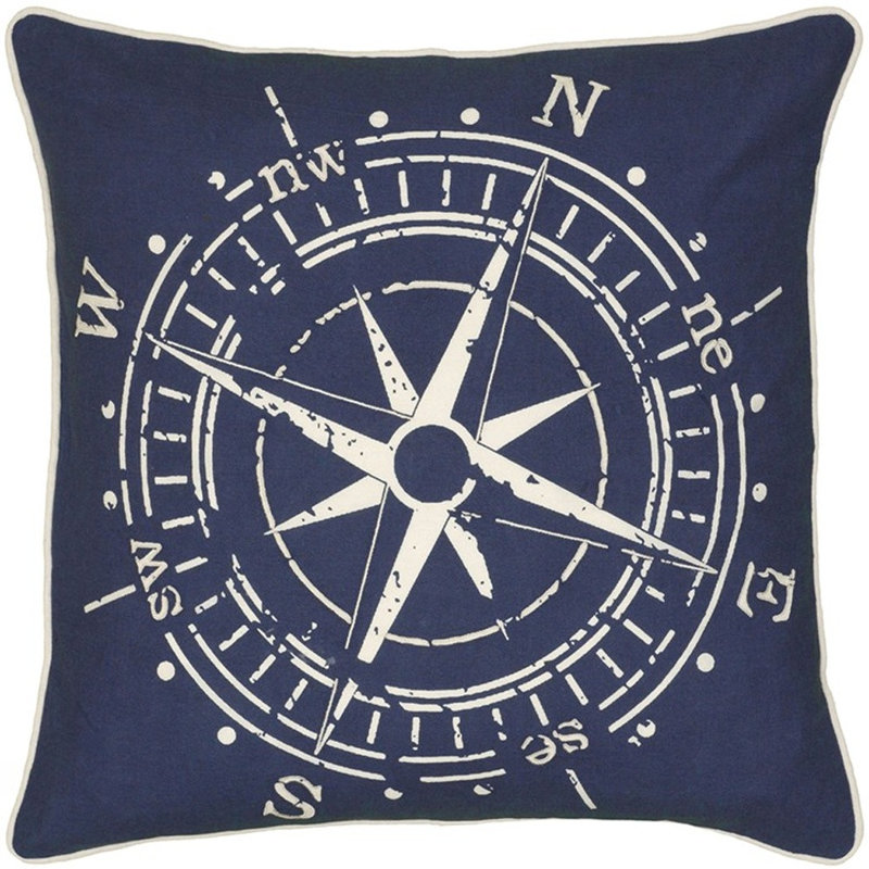  18" Navy and White Nautical Compass Throw Pillow