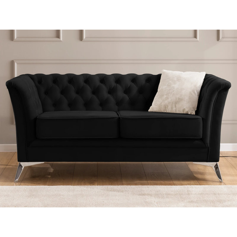Whitby 2 Seater Velvet Loveseat, Black, Chrome