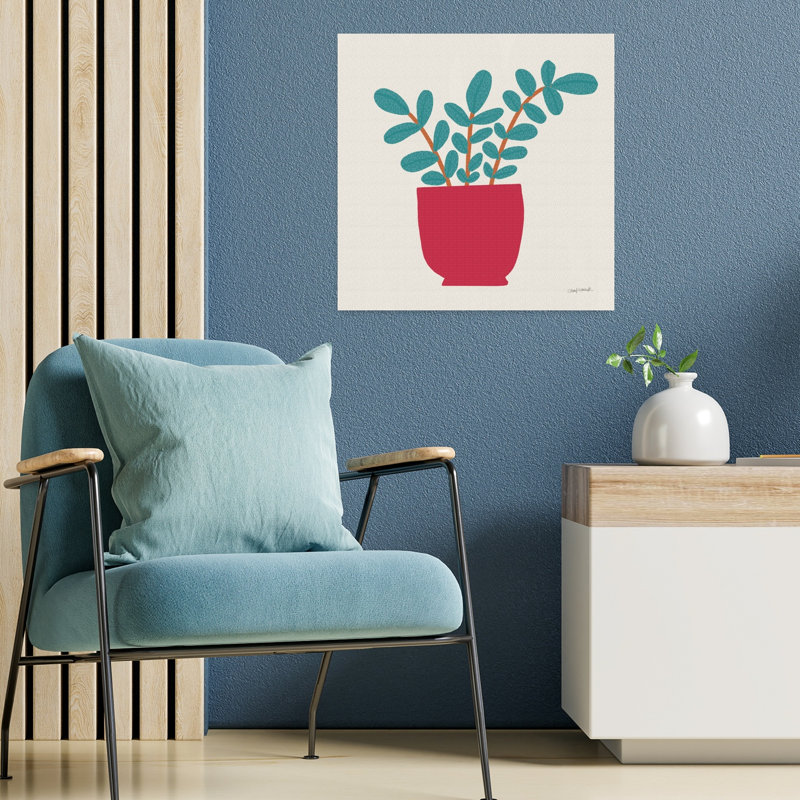 Art mural contemporain plante en pot, H 18 po x l 18 po