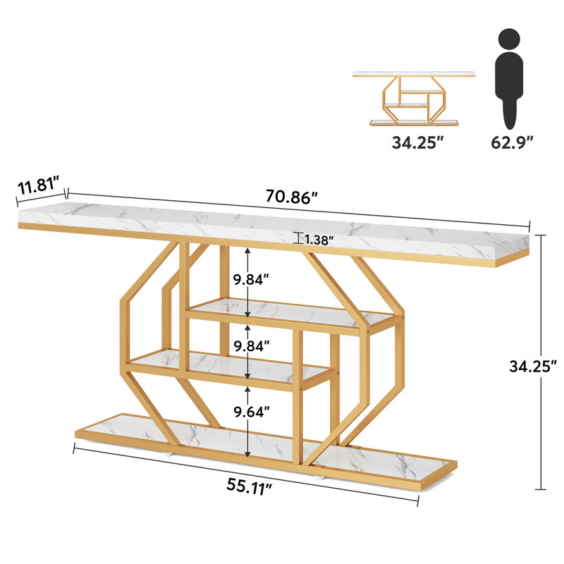 180cm Console Table, White/Gold