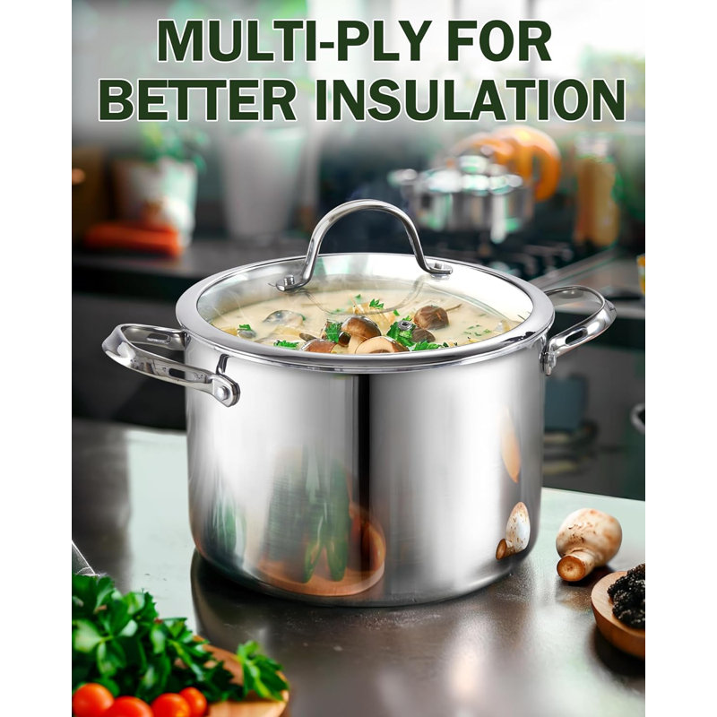 Ensemble de casseroles et de poêles standard en acier inoxydable 6 pièces, ensemble de cuisson à induction multicouche Cooks, argent