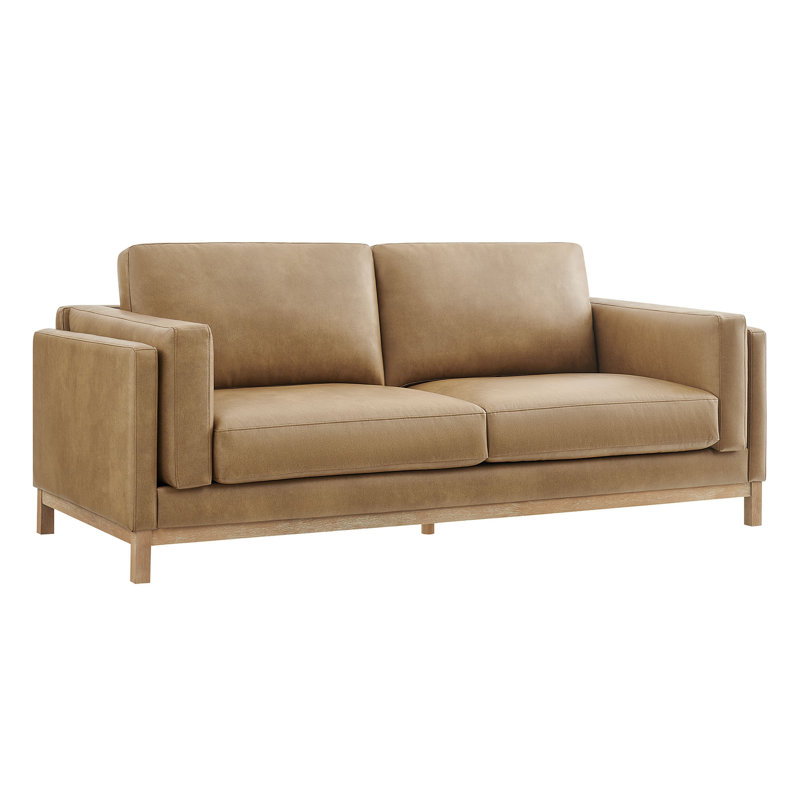 Roscoe 81 Inch Vegan Leather Sofa, Toast, Toast