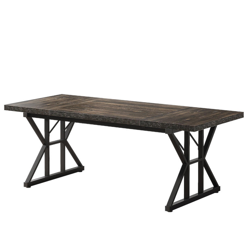 71" Farmhouse Dining Table For 6, Rustic Rectangular Kitchen Table With X-Trestle Metal Legs, Wood Top Dinner Table For Dining Room, Rustic Black