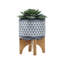 Pot à fleurs aztèque en céramique sur support en bois 5 po-707661340-707661341