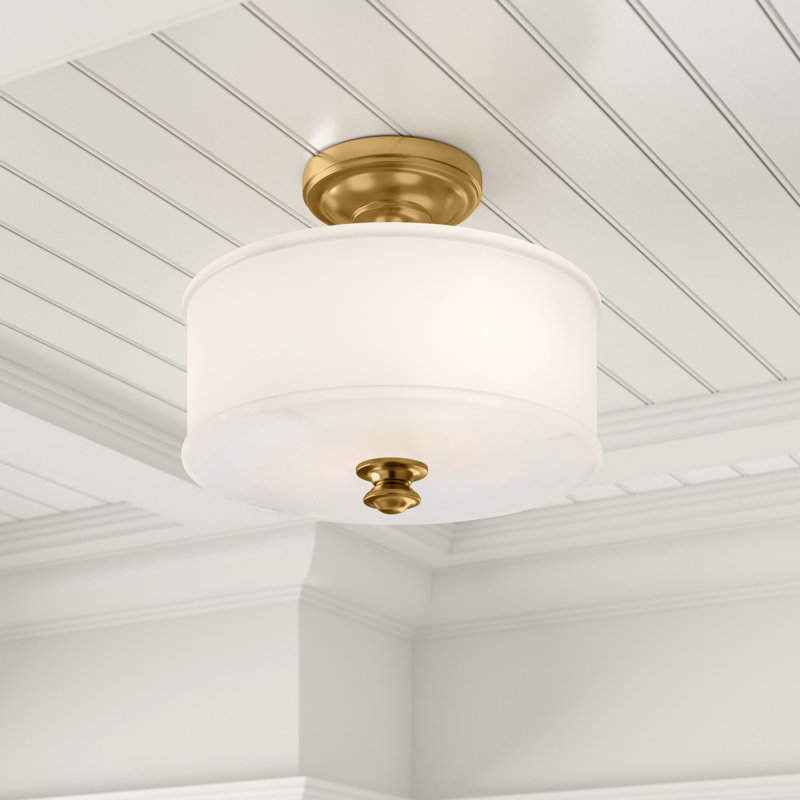 Three Posts Everlee With Etched White Semi Flush, Liberty Gold
