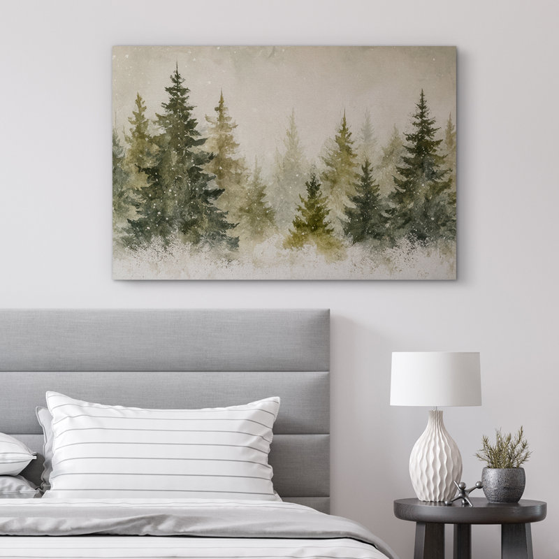 «Snowy Pine Forest Tranquil Winter Landscape Nature Decor», reproduction d'art sur toile encadrée, H 12 po x l 18 po