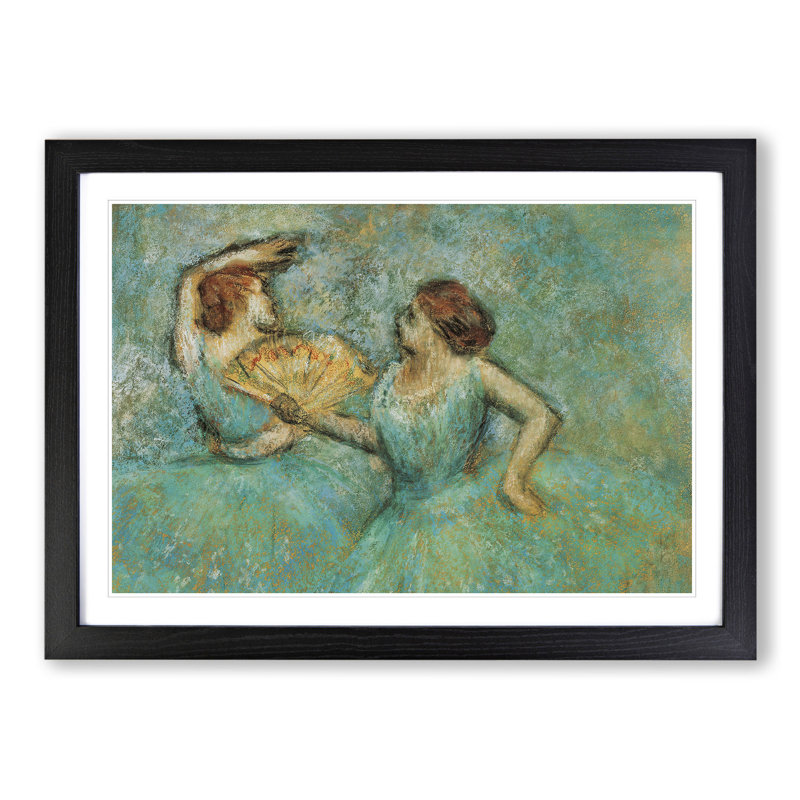 Two Ballet Ballerina Dancers in Green by Edgar Degas - Picture Frame Painting, 36cm H x 48cm W x 2cm D, Black